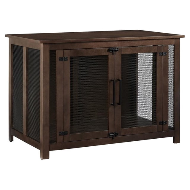 Pemberly Row Transitional Wood Credenza Dog Crate in Dark Brown