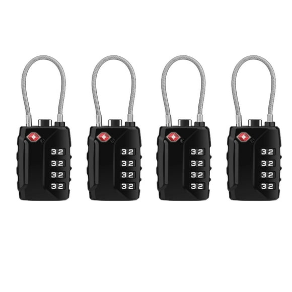 Luggage Locks, [Upgrade Version][4 Pack] TSA Approved Suitcase Lock 4-Digit Re-settable Combination Lock, Cable Backpack Locks, Code Lock for Travel Suitcase Luggage Bag Lockers (Black)