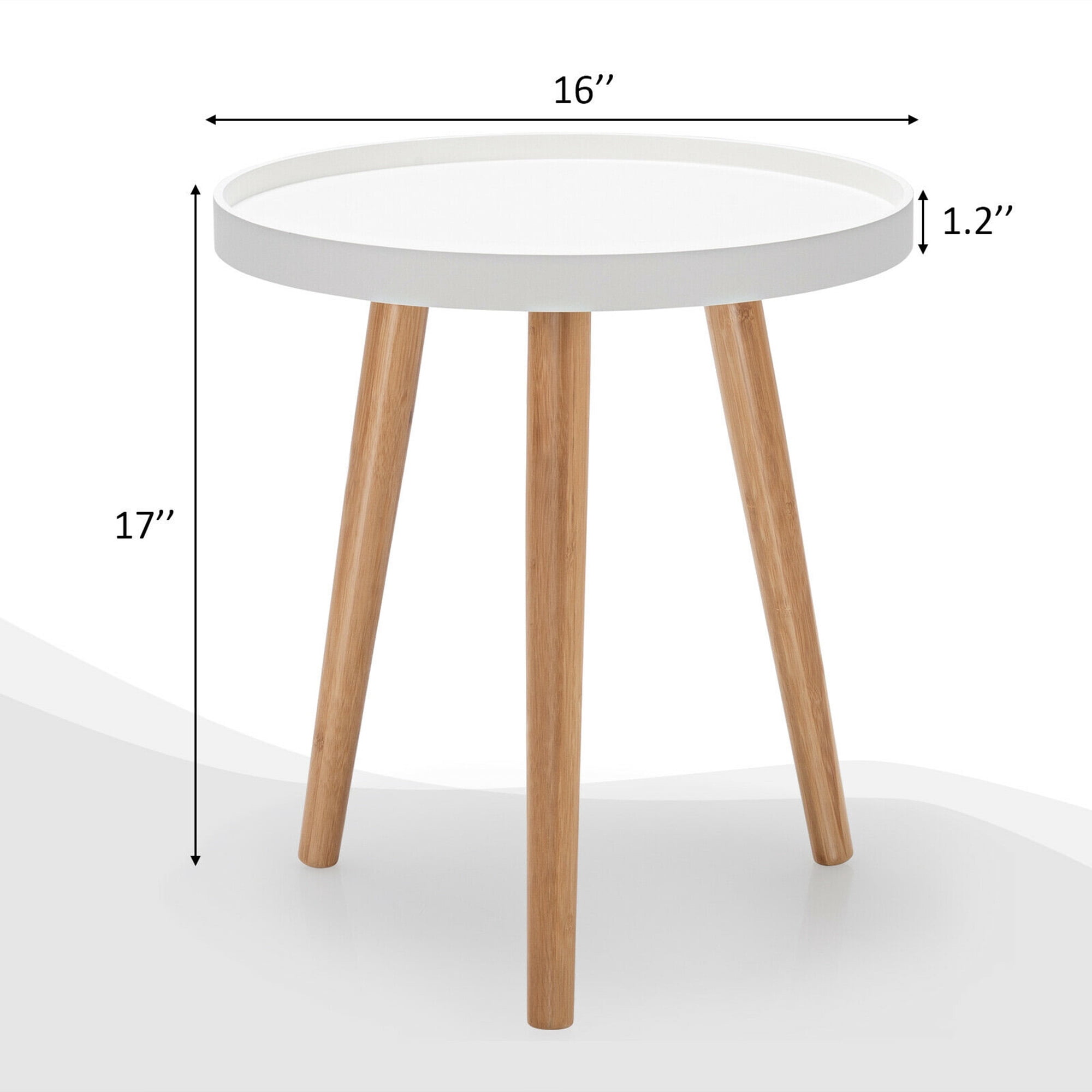 Gymax Wood Round Side Table, White/Brown