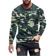 BSDJILFG Mens Camo Shirts Long Sleeve Graphic Tees Round Neck Pullover Shirt Workout Tops Activewear Winter,S-5XL