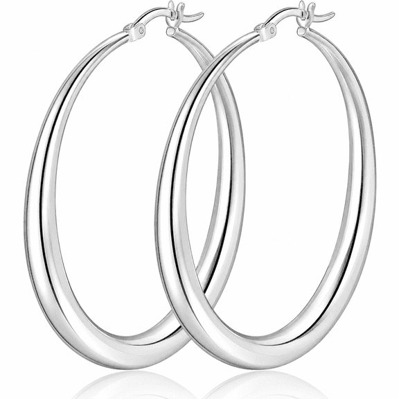 YEUOYEA Silver Plated Hoop Earrings for Women, Hypoallergenic Chunky Big Hoops 35-70mm 5 Sizes