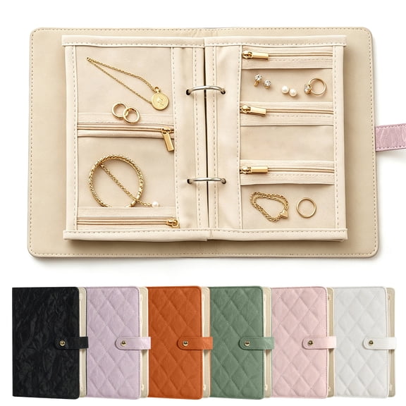 Travel Jewelry Notebook, Jewelry Organizer Booklet, Jewelry Storage Notebook, Quilted PU Leather Travel Jewelry Organizer Book, Portable Ring Necklace Earring Storage Case for Women, 27x5.71in