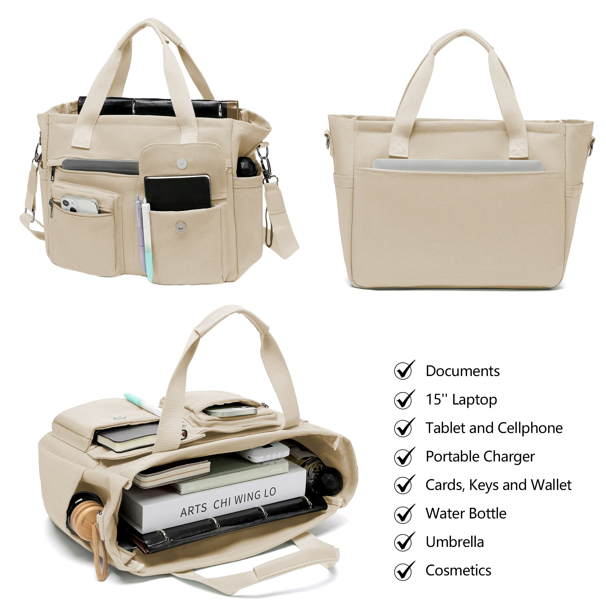 2pcs/set Large Canvas Tote Bag for Women, Laptop Work Bags Crossbody Shoulder Hobo Messenger Handbag Purse Travel Gym Totes