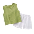 thumbnail image 2 of Conjuntos de camiseta sin mangas con cuello redondo para niños, traje de cuello redondo sin mangas de color liso, ropa de casa de gasa de doble capa, ropa informal para bebés, traje transpirable y cóm, 2 of 5