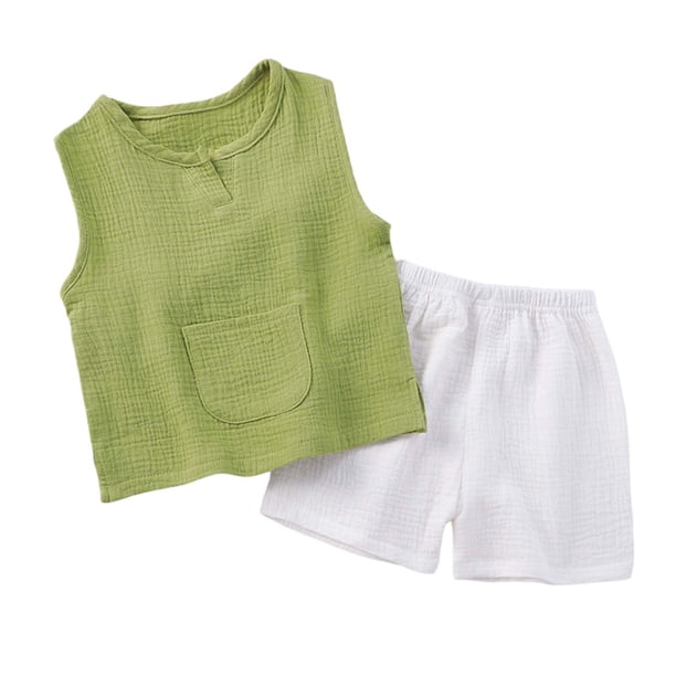 Traje de Cuello Redondo sin Mangas para Bebés Gaza de Doble Capa para el Uso Casual Desgaste Absorbente de Sudor Transpirable Cómodo