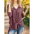 thumbnail image 6 of Weardear Women's Waffle Knit Tunic Blouse Tie Knot Tops Loose Fit Sweater Bat Wing Plain Shirts, 6 of 6