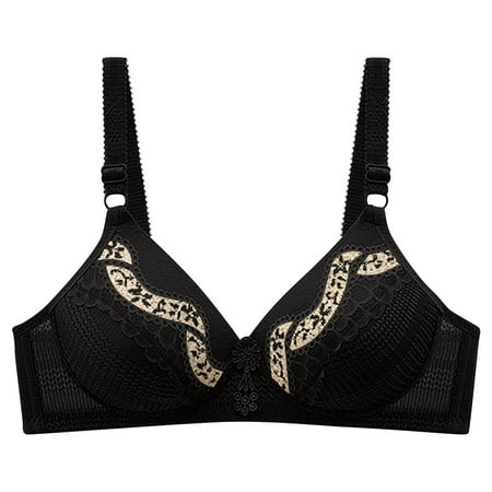 JSGEK Wirefree Comfort without Steel Ring Lightly Lined Bra for Women Clearance Fashion Trendy Push up Plunge Comfortable Breathable Lace Bra Support and Lift Black 42 Bra for Ladies