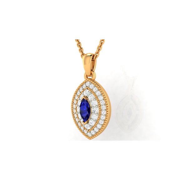 Gold-Plated Silver Chain Necklace with Blue Stone Pendant, Diamond Accents