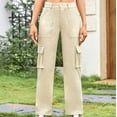 thumbnail image 5 of USNSM Women's High Waist Cargo Jeans Flap Pocket Baggy Cargo Pants Y2K Wide Leg Denim Jeans Y2K Streetwear Pants Beige S, 5 of 5