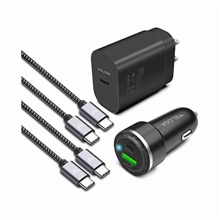 can Super Fast Charger Type C Kit, 25W PD PPS USB C Wall/Car Charger for Samsung Galaxy S24/S23 Ultra/S23+/S23/S22/S21/S20/Plus/Ultra/FE/Note 20/A71, iPad Pro, with 2X Nylon USB C-to-C Cable(6.6ft)