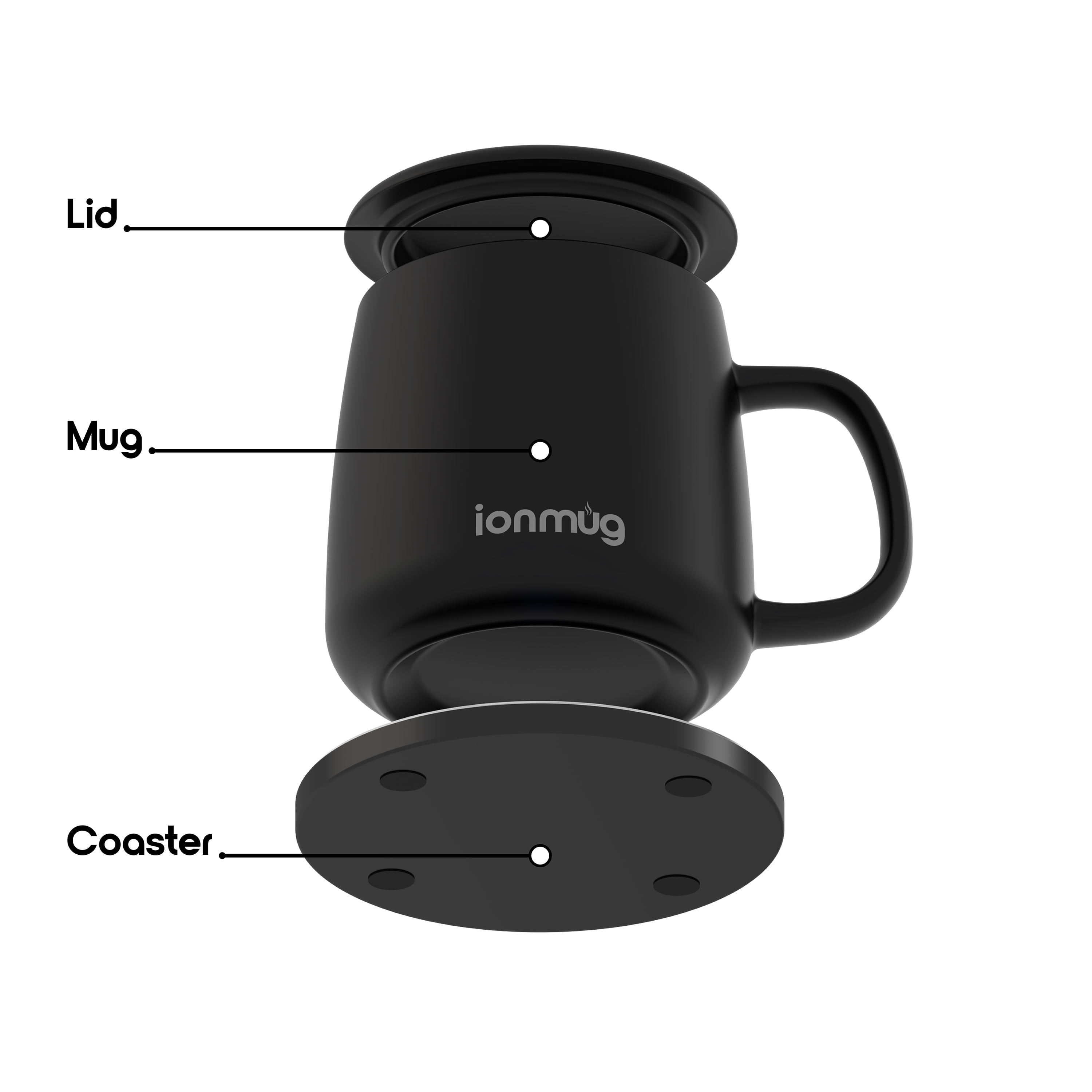 ionMug and Charging Coaster – 12.8oz Heated Ceramic Coffee Mug with Wireless Charging Coaster