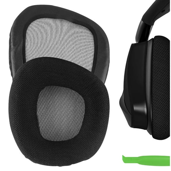 Geekria Comfort Mesh Fabric Replacement Ear Pads for Corsair Void PRO/ v2/ ProRGB/ ProRGBSE/ Elite/ EliteRGB Headphones Ear Cushions, Repair Parts (Black / Grey)