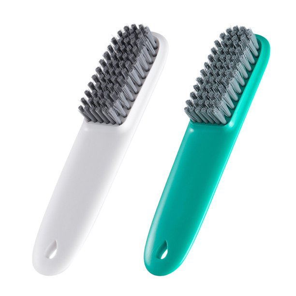 Cepillo de limpieza de mango largo de 60 g, multifunción, para zapatos, portátil, para ropa (blanco y verde), 2 unidades