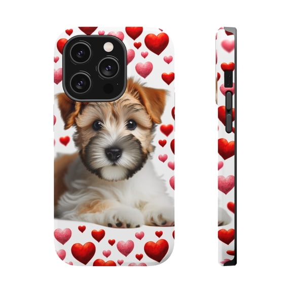 DistinctInk Tough Case for Apple iPhone 14 PRO (6.1" Screen), Compatible with MagSafe Charging - Valentine's Day Glen of Imaal Terrier Puppy