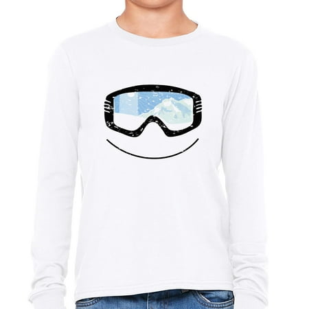 All Mountain Twin Tip Snowboard - Snowboarding Skiing Googles with Mountain Reflection Girl's Long Sleeve T-Shirt