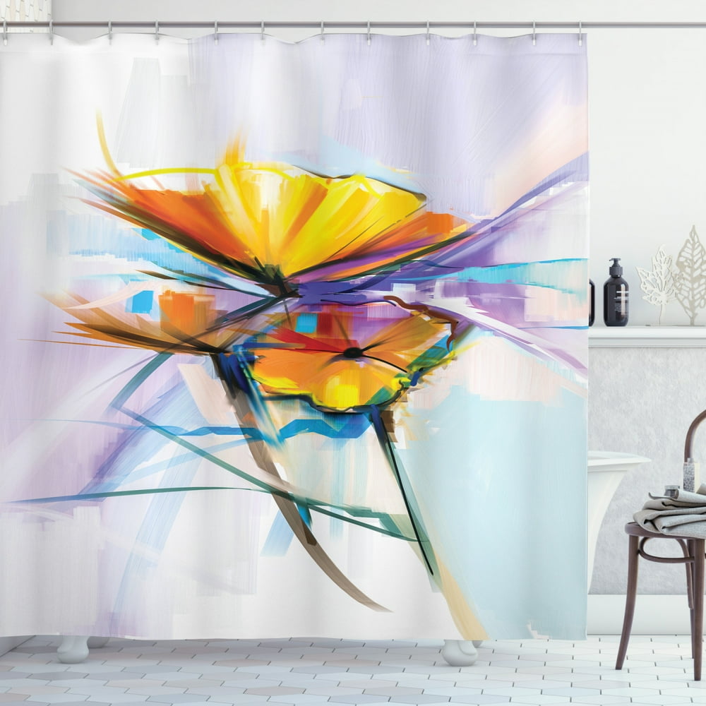 Gerber Daisy Shower Curtain, Modern Impressionist Style Oil Paint Art