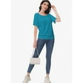 thumbnail image 2 of Women's Dolman Top Boat Neck Short Sleeve Solid Tees Casual T Shirt with Side Shirring Detail, 2 of 6