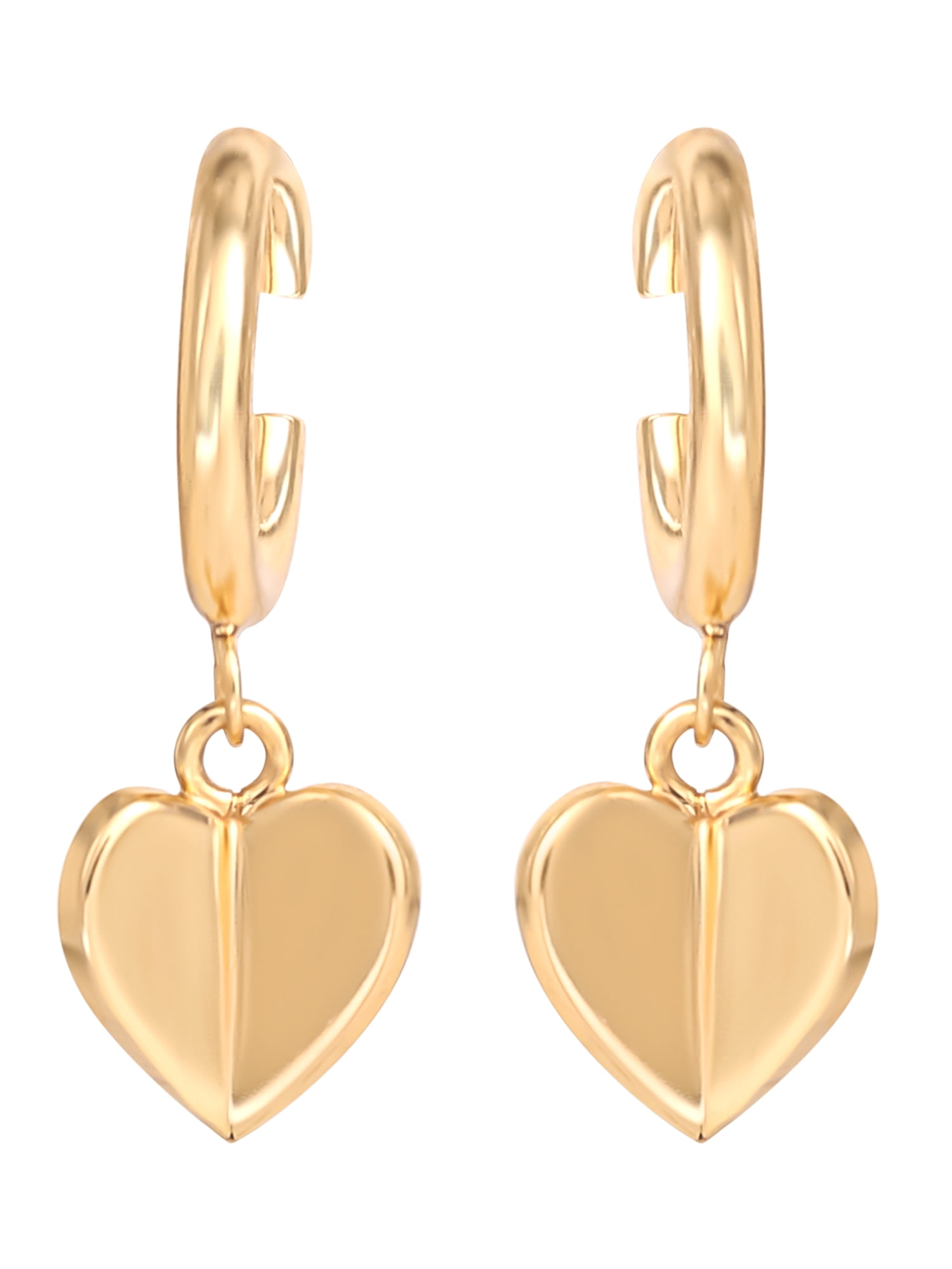 JS Jessica Simpson Women’s Gold Plated Sterling Silver Heart Charm Hoop Earrings