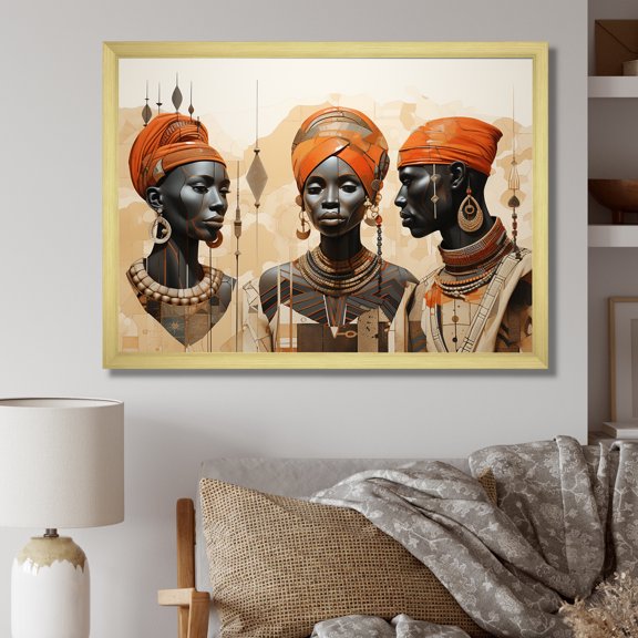 Designart "Minimalist Depiction Of African Tribal Women I" African Tribes Picture Framed Canvas Wall Art