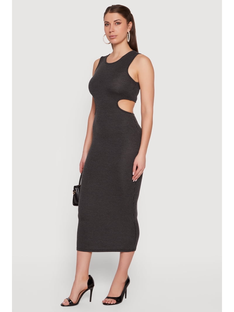 rib knit cut out dress Tangerine Collared Ribbed Knit Cut Out Belted Dress Small