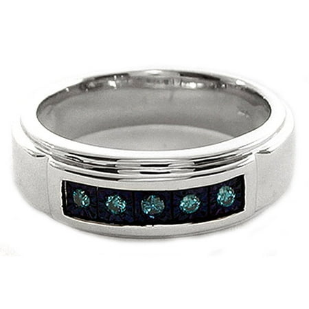 Men's Blue Diamond Accent Five-Stone Sterling Silver Ring