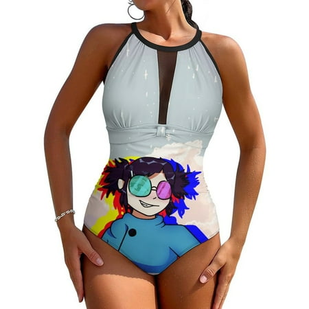 Gorillaz Noodle Singer Womens One Piece Swimsuit Summer Beach Holiday Bathing Suit Sexy Back Mesh Design Tummy Control Swimwear Swimming Suit