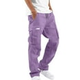 thumbnail image 2 of PiGOGI Men's Outdoor Cargo Pants Casual Multi Pocket Straight Fit Fitness Jogging Elastic Waist Breathable Comfortable Work Trousers Purple L, 2 of 6