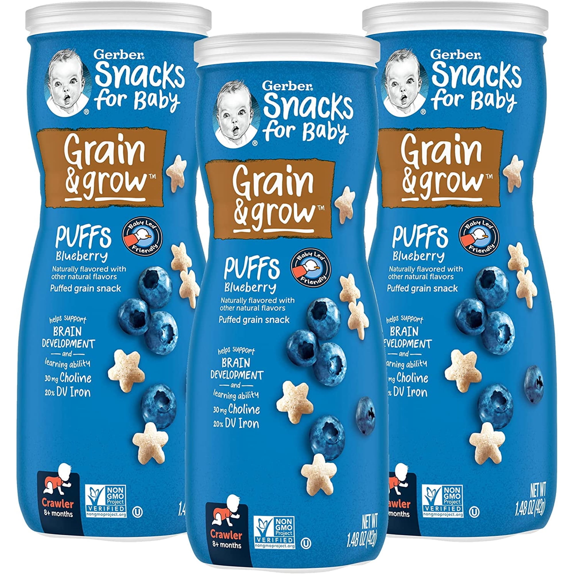 Gerber Snacks for Baby Grain & Grow Puffs, Blueberry, 1.48 oz (Pack of 3)