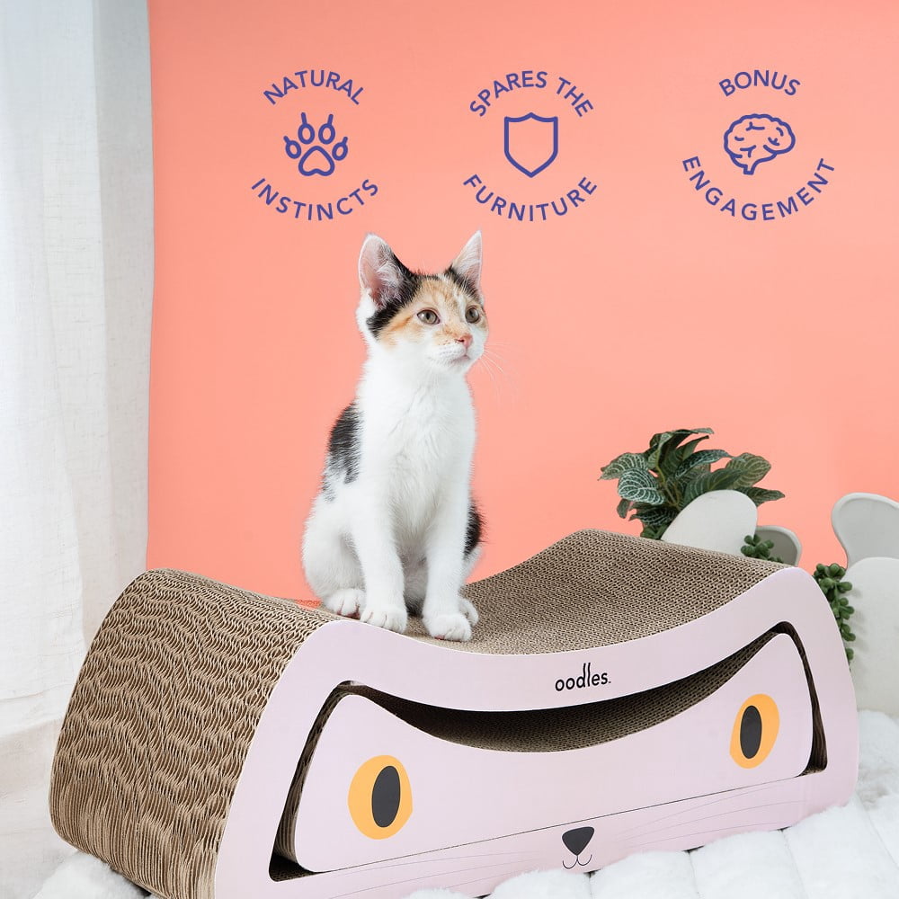 Oodles Durable Corrugated Cardboard Pink Cat Face Dual Cat Scratching Pads, O/S