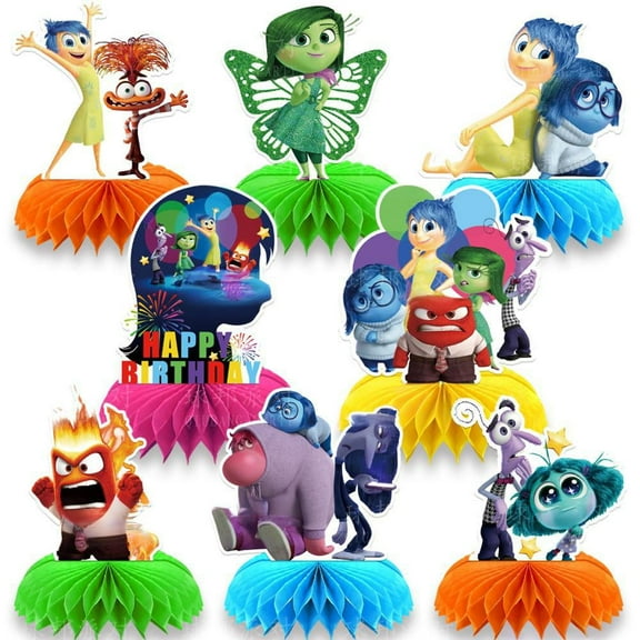 8PCS Inside Out 2 Party Supplies, Honeycomb Centerpieces 3D Double Side Party Decor, Colorful Non-Fading Cardstock Birthday Party Decorations for Tabletop