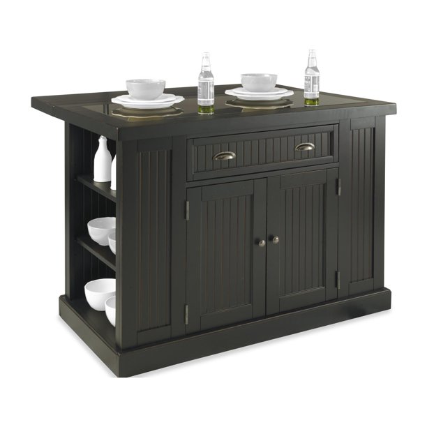 Nantucket Kitchen Island Distressed Black Finish Walmart Com Walmart Com