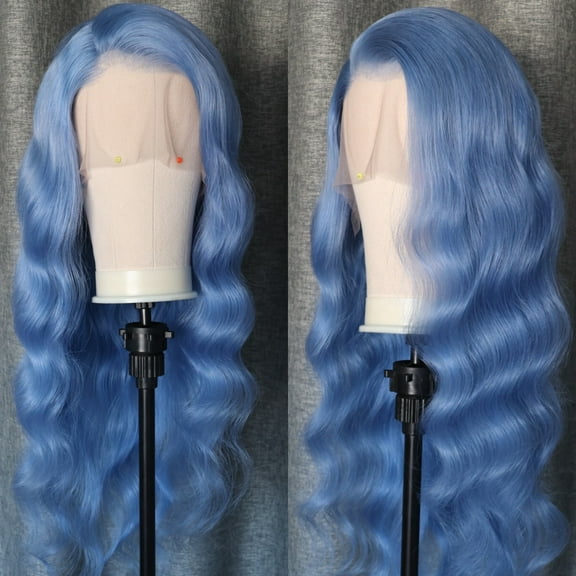 Blue Colored 13x4 Lace Front Wig Body Wave Brazilian Remy Human Hair Wigs Preplucked Natural Hairline High Density Elegant Hairstyle For Women Daily&Birthday&Wedding Use Wig 180 Density 22 Inch