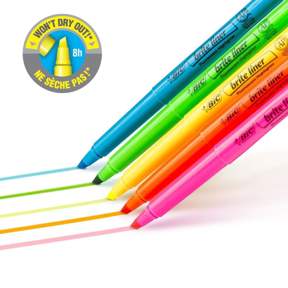 (3 pack) BIC Brite Liner Pink Highlighters, Chisel Tip, 12-Count Pack