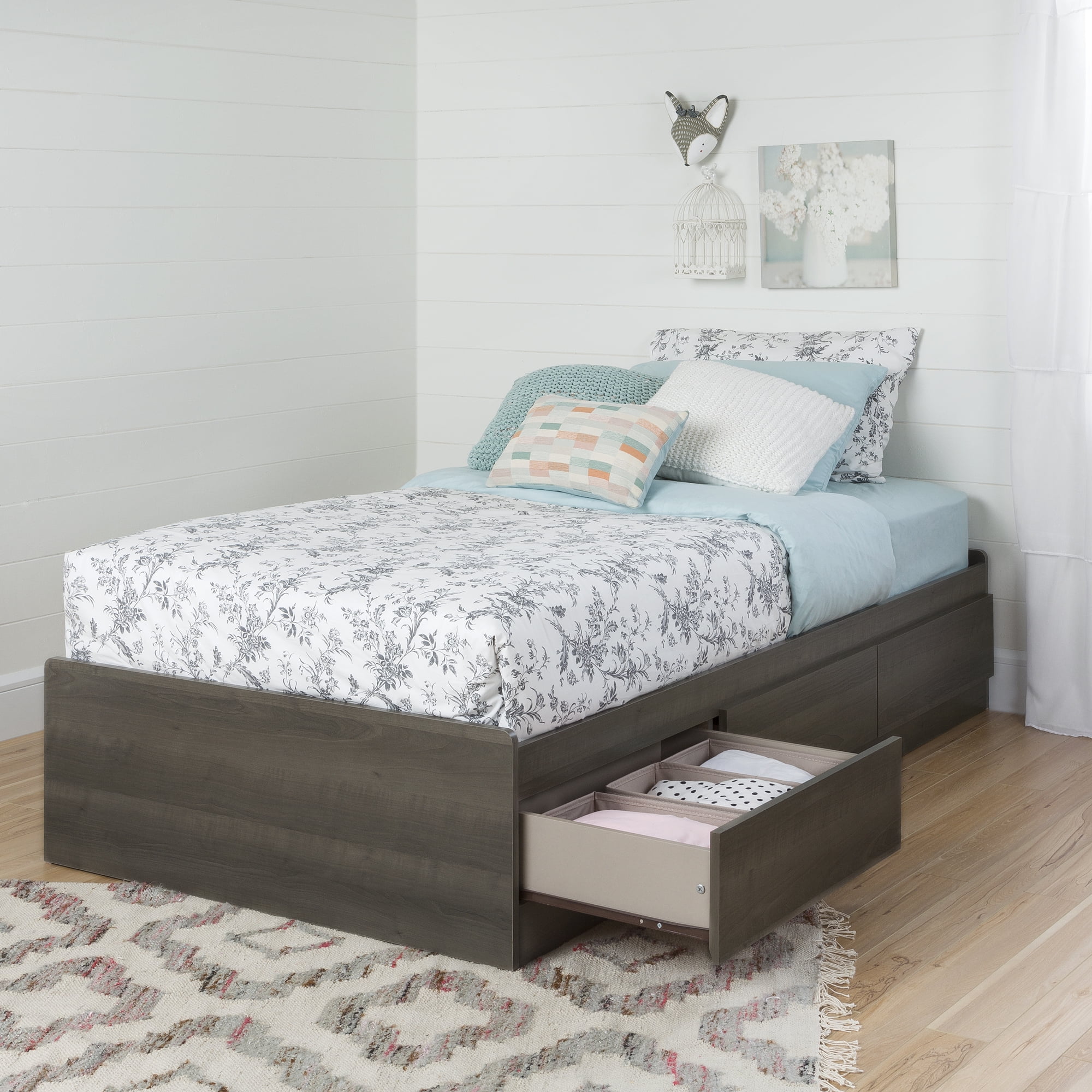 Twin Platform Bed 39 in Frame Contemporary Kids Wood Composite Bedroom Furniture 