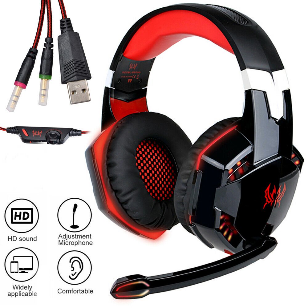 Red Stereo Gaming Headset for PS4, PC, Xbox One Controller, Noise