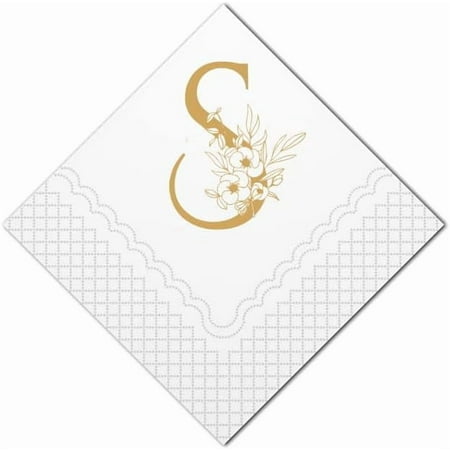 20pcs Monogram Cocktail Napkins, Gold Letter S Personalized Monogram Disposable Paper Napkin for Wedding Bridal Baby Shower Birthday Bachelor Rehearsal Dinner Table Decor , 5x5 5"x5"