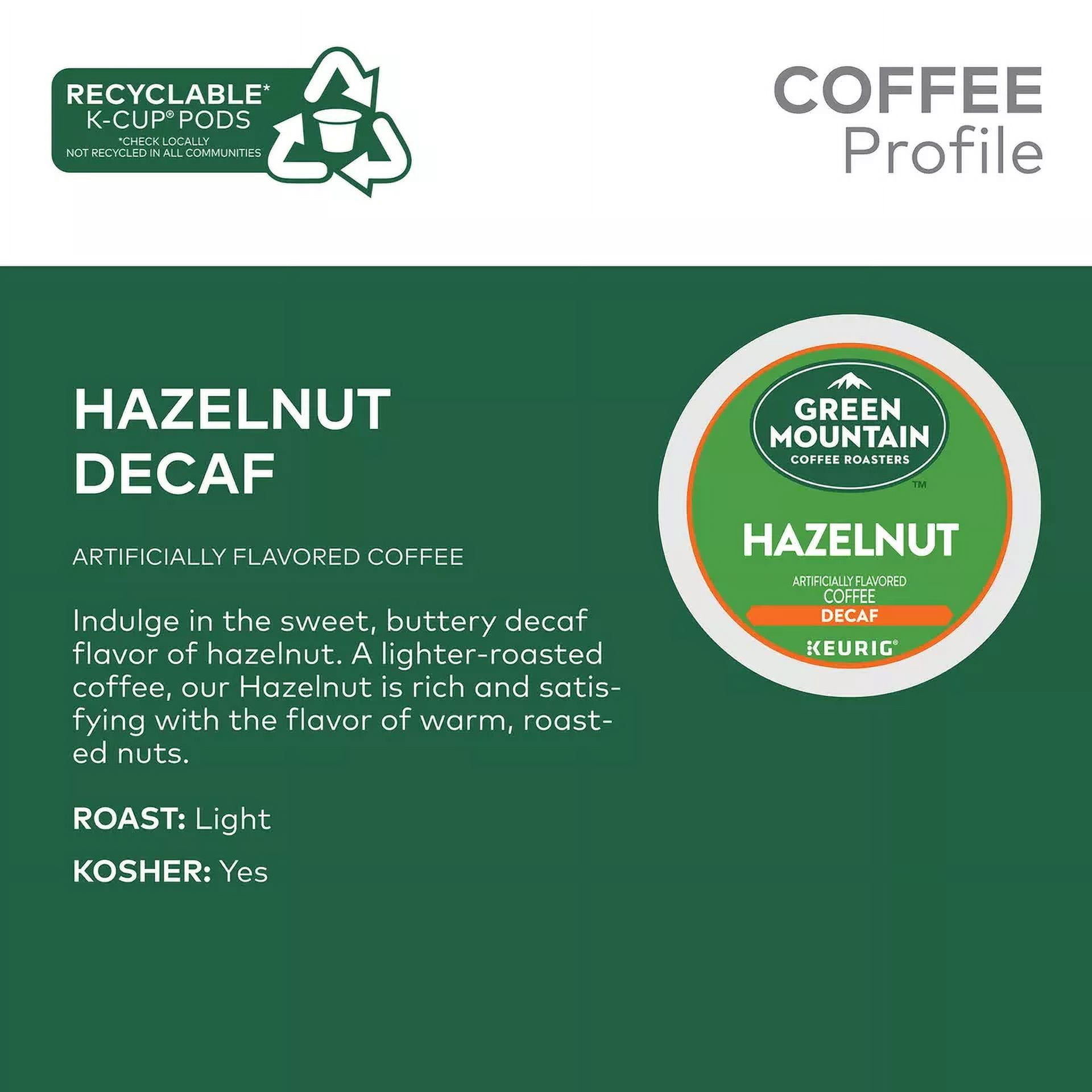 Green Mountain Coffee Hazelnut Decaf, Light Roast, 48 K-Cup Pods