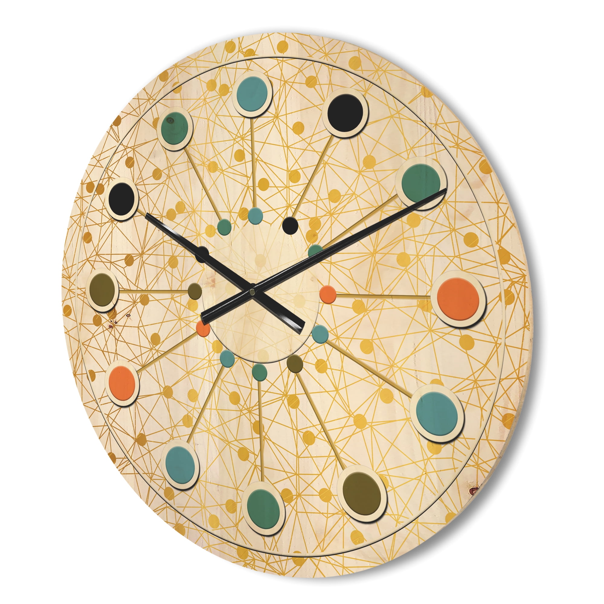 Designart 'Golden Lines Maze II' Mid-Century Modern Wood Wall Clock