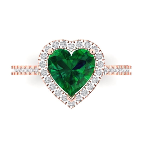 Halo Engagement Ring for Women - 2.285ct Simulated Emerald in 14K Rose Gold Promise Ring
