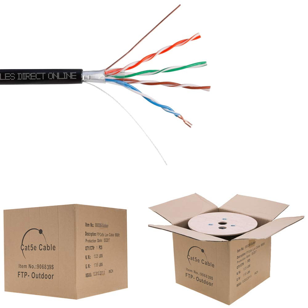 CAT5e 1000FT Shielded Outdoor 24 AWG 350 Cable FTP Wire Solid Direct