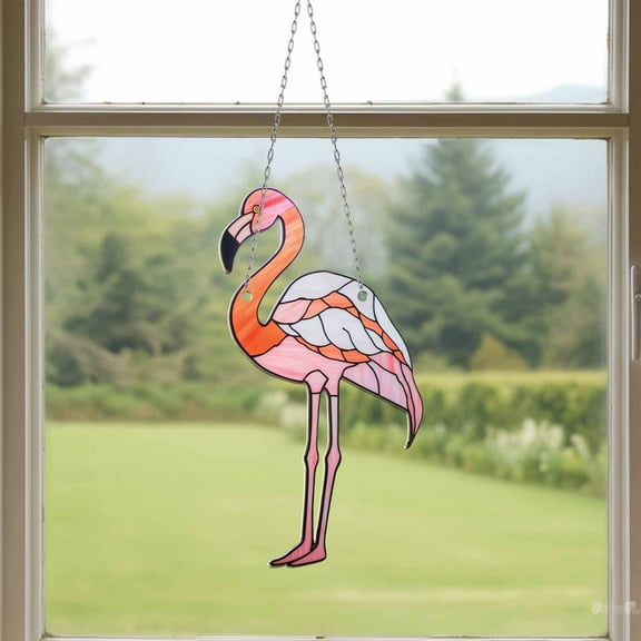 Acrylic Window Hanging, Elegant Flamingo in 2D Stained Glass Style, Perfect Tropical Home Decor, Gift for Bird Lovers