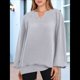 thumbnail image 5 of Sudaderas de Mujer, Camisetas de Larga con Cuello en V, Camisetas Básicas Informales para Otoño e Invierno. Gris M, 5 of 10