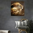 thumbnail image 3 of Lion Wall Art Christian Cross Lion And Lamb Pictures Wall Decor Lion Of Judah Canvas Painting Print Artwork Modern Home Decor Framed for Church Living Room Bedroom12inx16in, 3 of 6