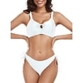thumbnail image 3 of OCEAN BLUES Womens Bikini Sets White 2 Piece Swimsuit , Knot Front Cutout & Criss-Cross Bathing Suit Bikini Top With Low Waisted Bikini Bottom , Size S-2XL, 3 of 9