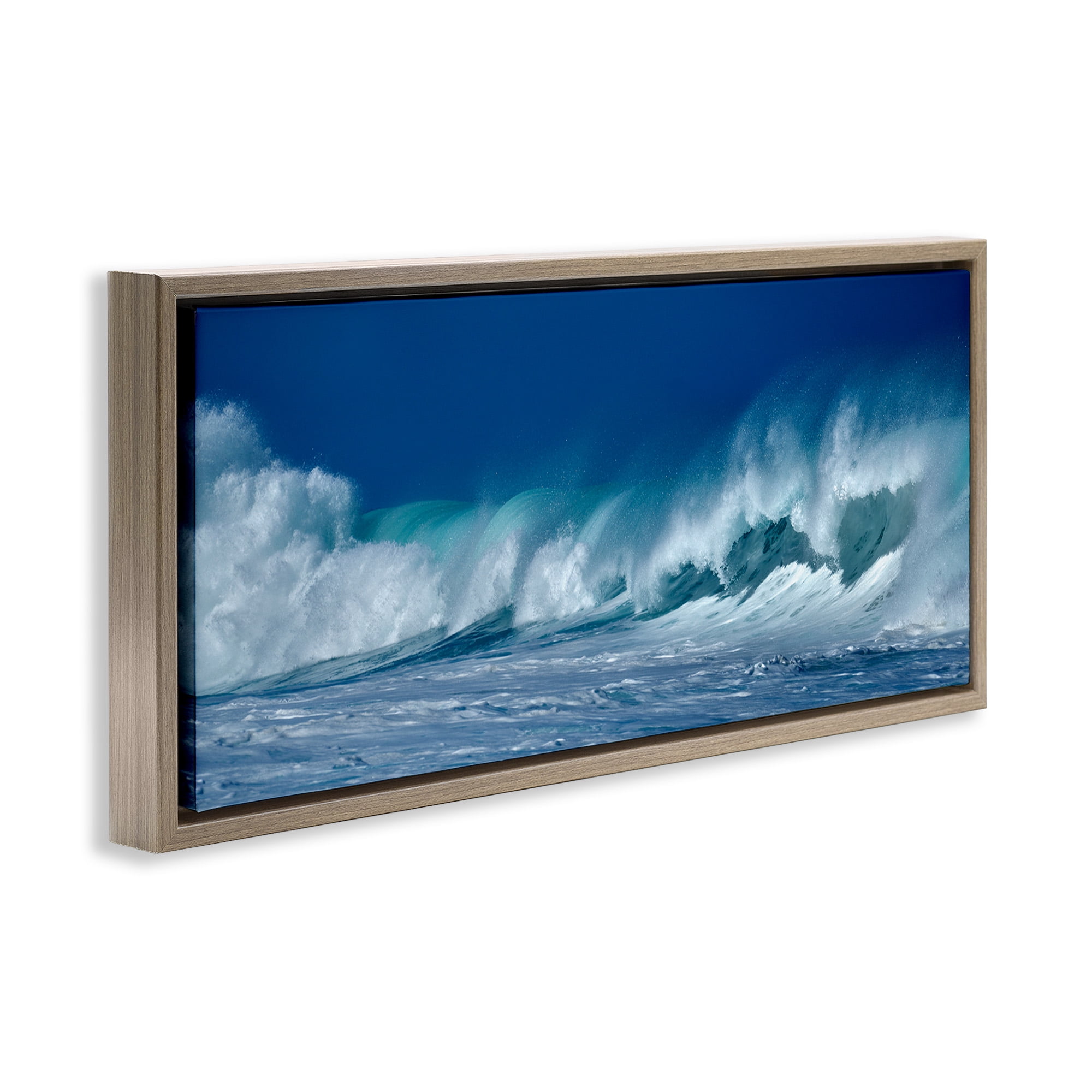 Stupell Industries Panoramic Tsunami Wave Splashing Nature Photography Brown Floater Framed Canvas Art Print Wall Art, 25 x 11