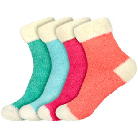 

Women s Featherlight Cuff Cute Warm Plush Cozy Fuzzy Slipper Socks - Assortment 4A - 4prs