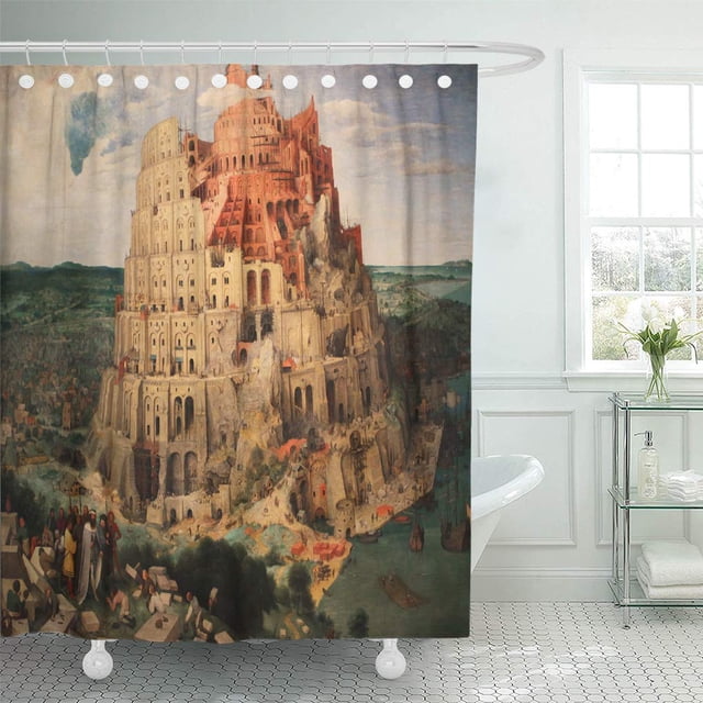 ABPHQTO Renacimiento Torre de Babel Babilonia Pintura famosa de Pieter Cortina de ducha 150x180 cm