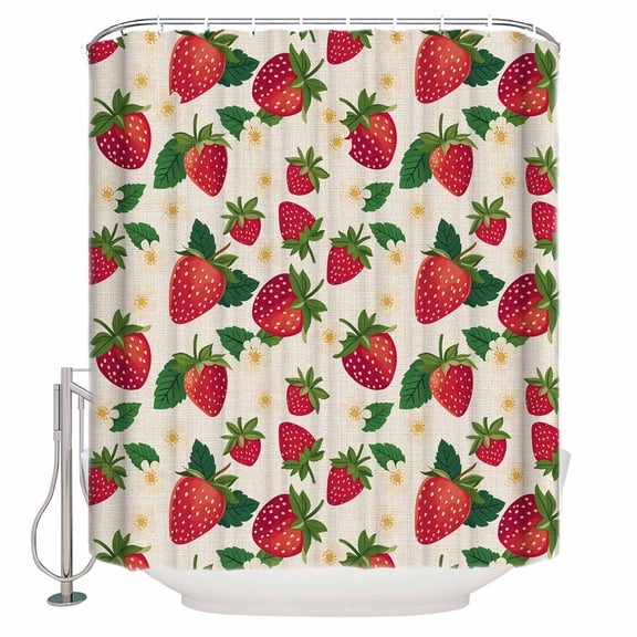 72x78 Inch Shower Curtain Strawberry Rustic Bathroom Decor Waterproof Fabric Bathtub Bath Curtains Decorative Beige Spring Summer Floral Fruit Extra Long Shower Curtain Set with Hooks