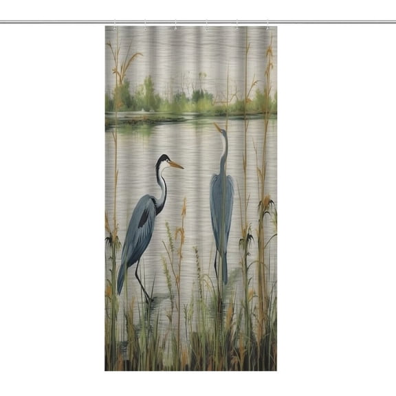 RKSupls Waterproof Shower Curtain, Birds Water Grass Heron Polyester Shower Curtain with Hooks for Chic Elegant Home Bathtub Bathroom Decor Washable