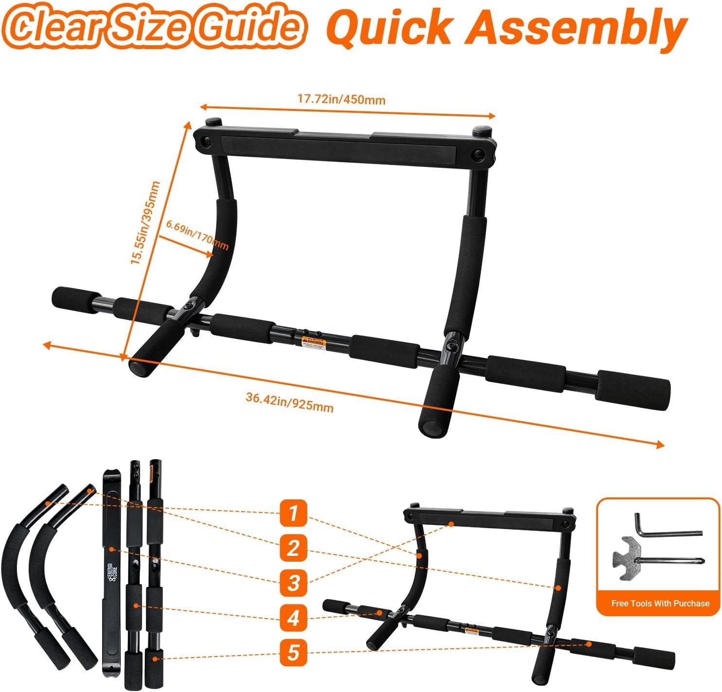 Pull Up Bar for Doorway | No-Screw Chin Up Bar with Multi-Grip  Handles | Heavy-Duty  Gym Strength  Equipment | Upper  Workout Bar for Standard Door Frames